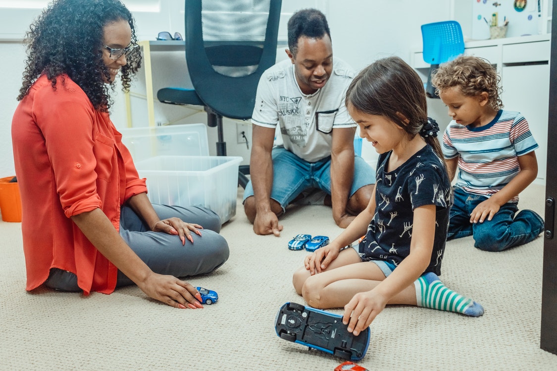 child checking toys