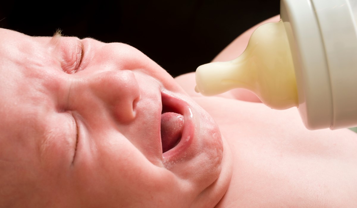 crying baby formula bottle