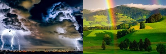 thunder clouds rainbow