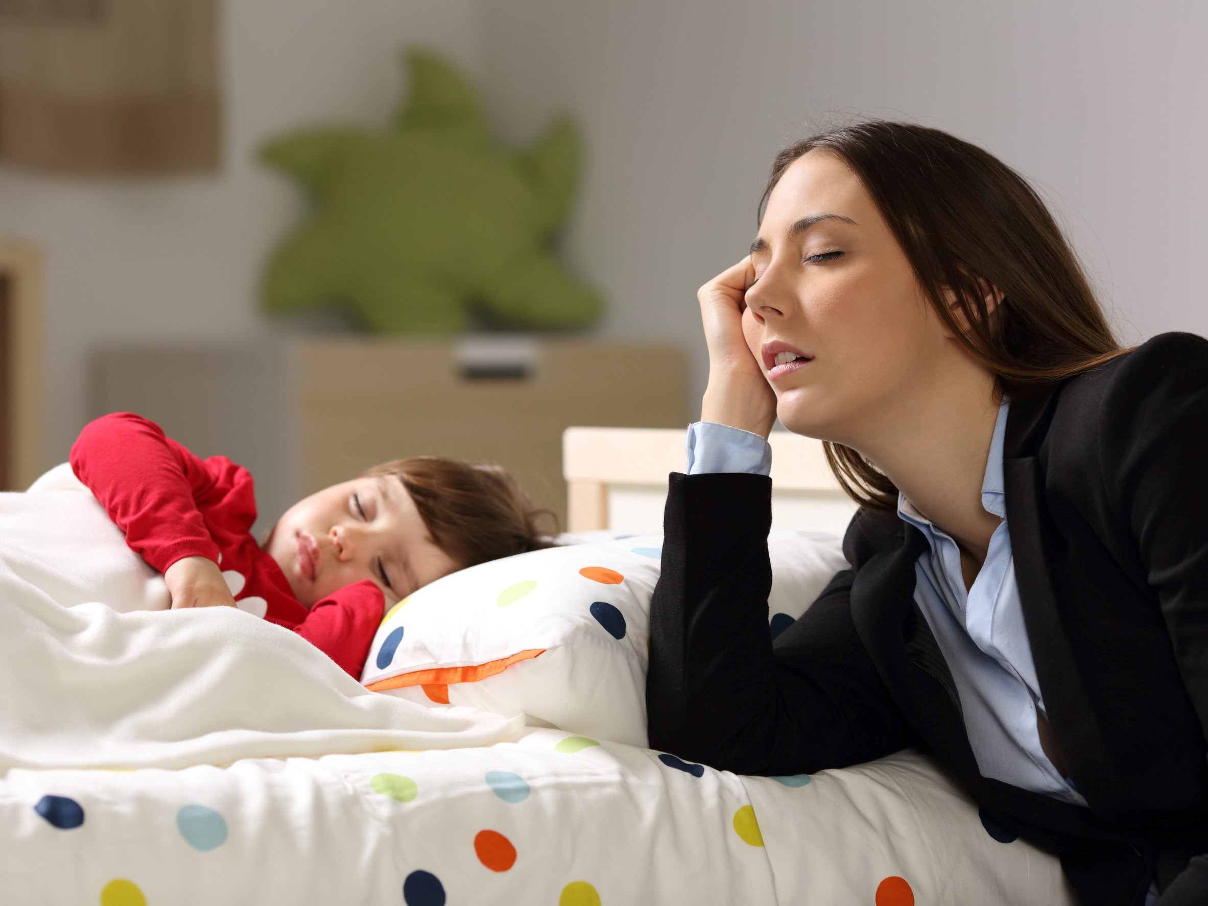 working mom napping baby