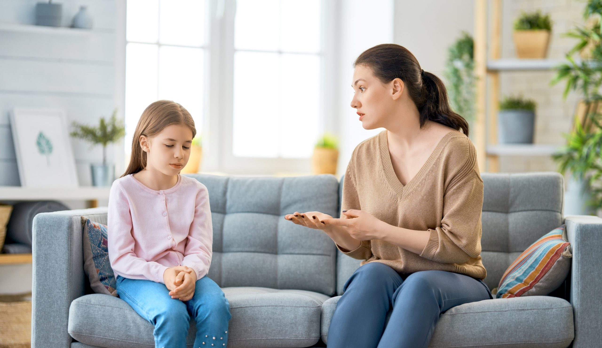 mother explaining to child