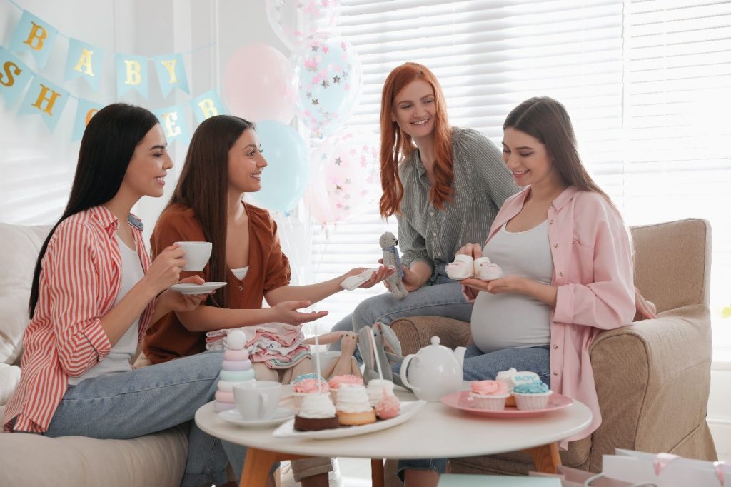 mom and her friends on baby shower