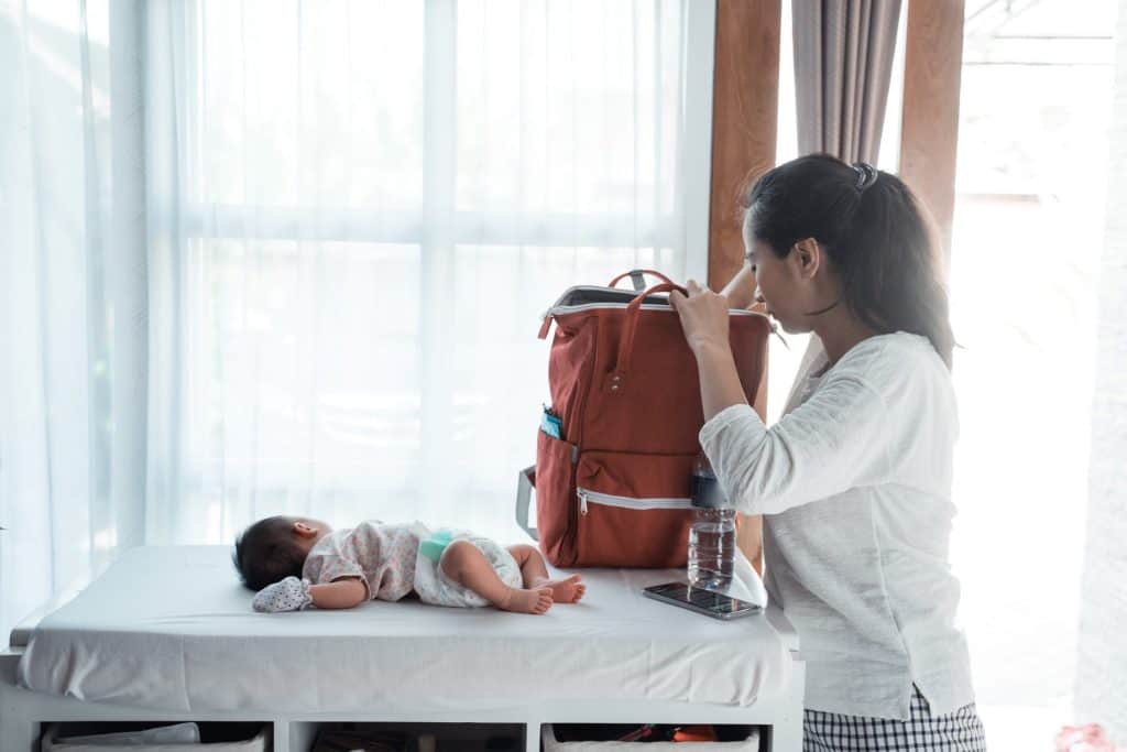 mom preparing baby stuff