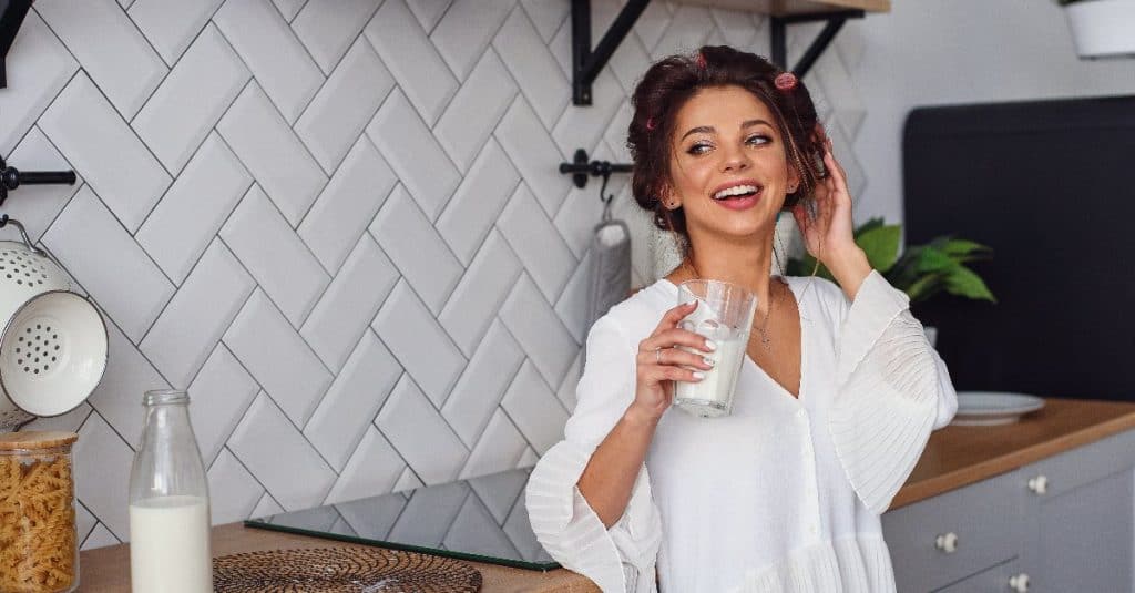 woman drinking milk