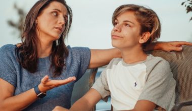 mother and son having a conversation