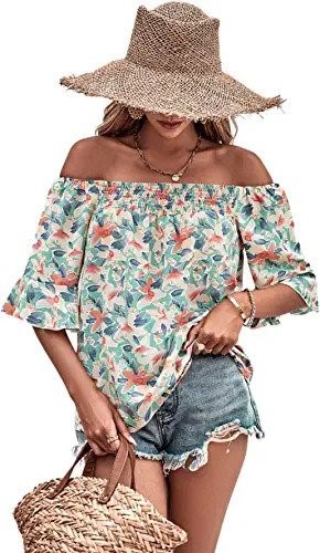 off shoulder smocked top and shorts