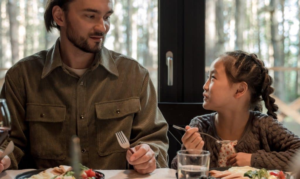 dad talking to daughter