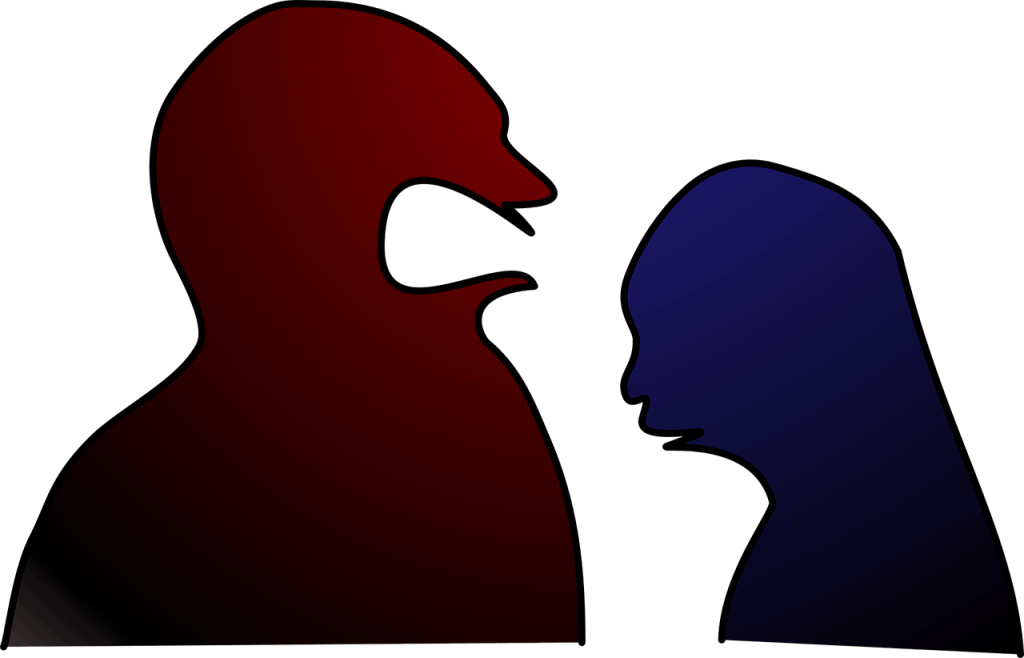 illustration of a tall shadow figure talking down on a kid
