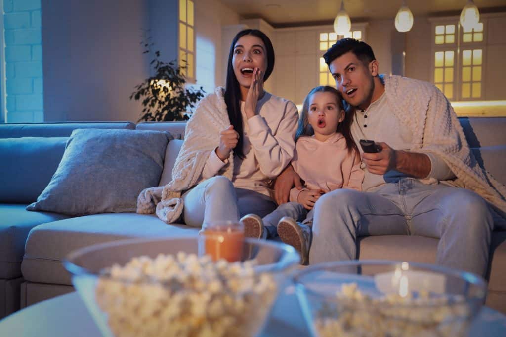 family watching a movie
