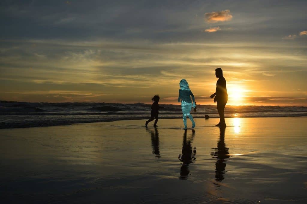 family on the beach