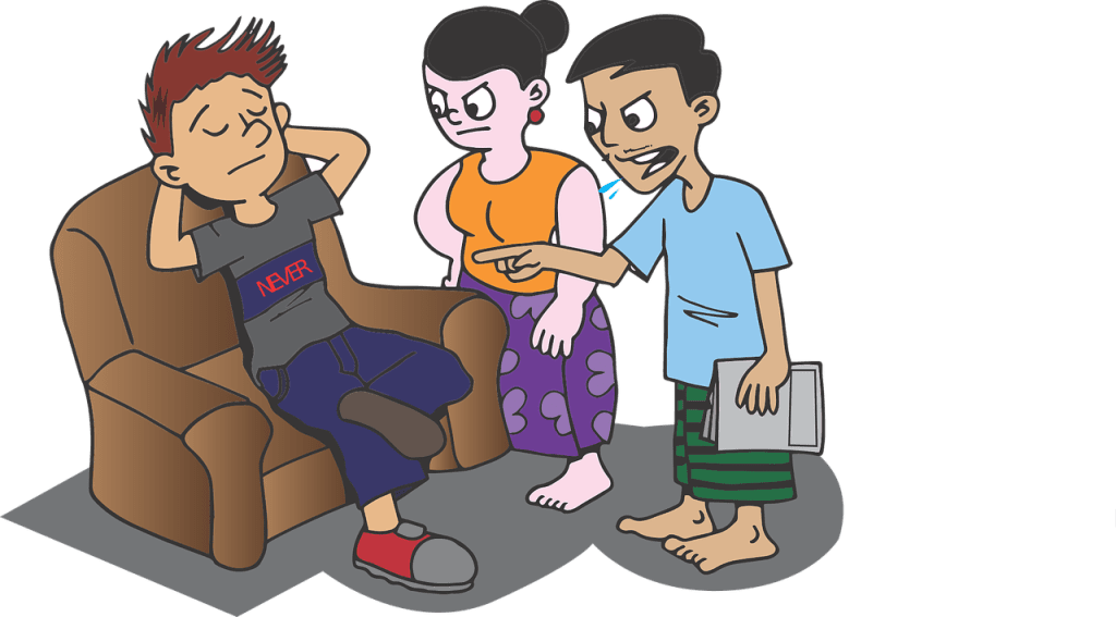 illustration of parents scolding child