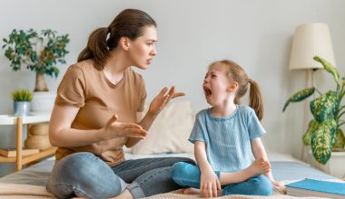 mom scolding crying child