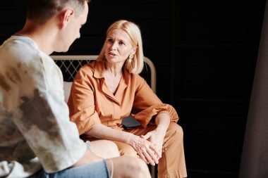 mother and son talking