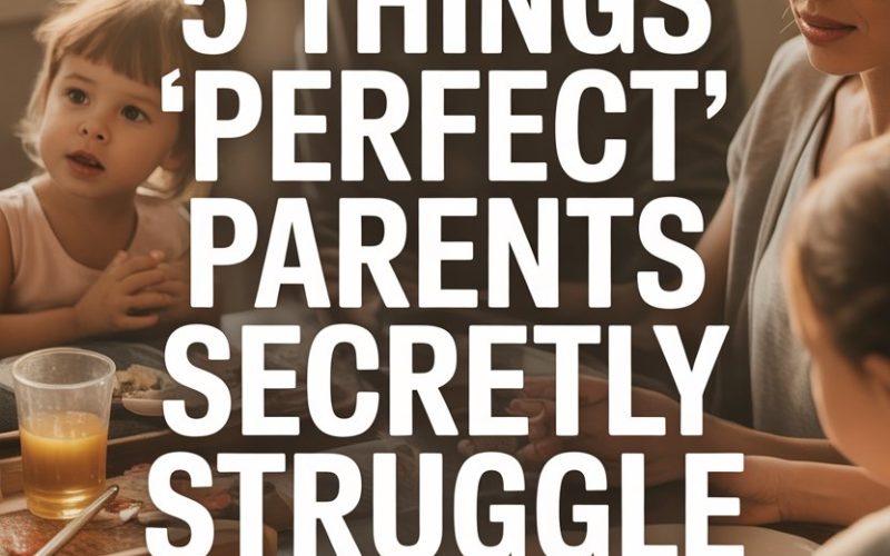 Mother and children experience parenting struggles during mealtime in a warm, family-focused kitchen.