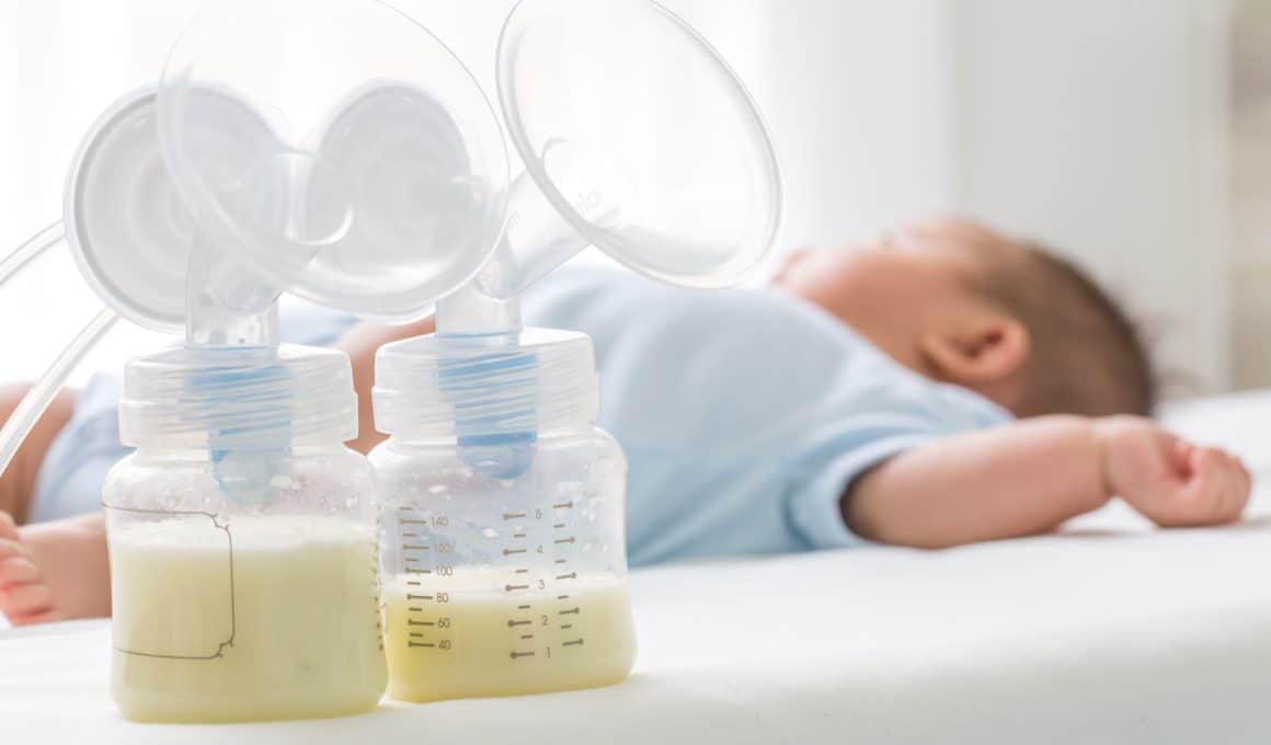 breastmilk beside sleeping baby