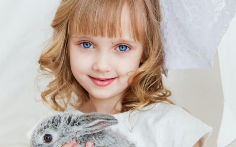 girl holding a rabbit