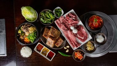 korean bbq with beef meat set and sidedishes