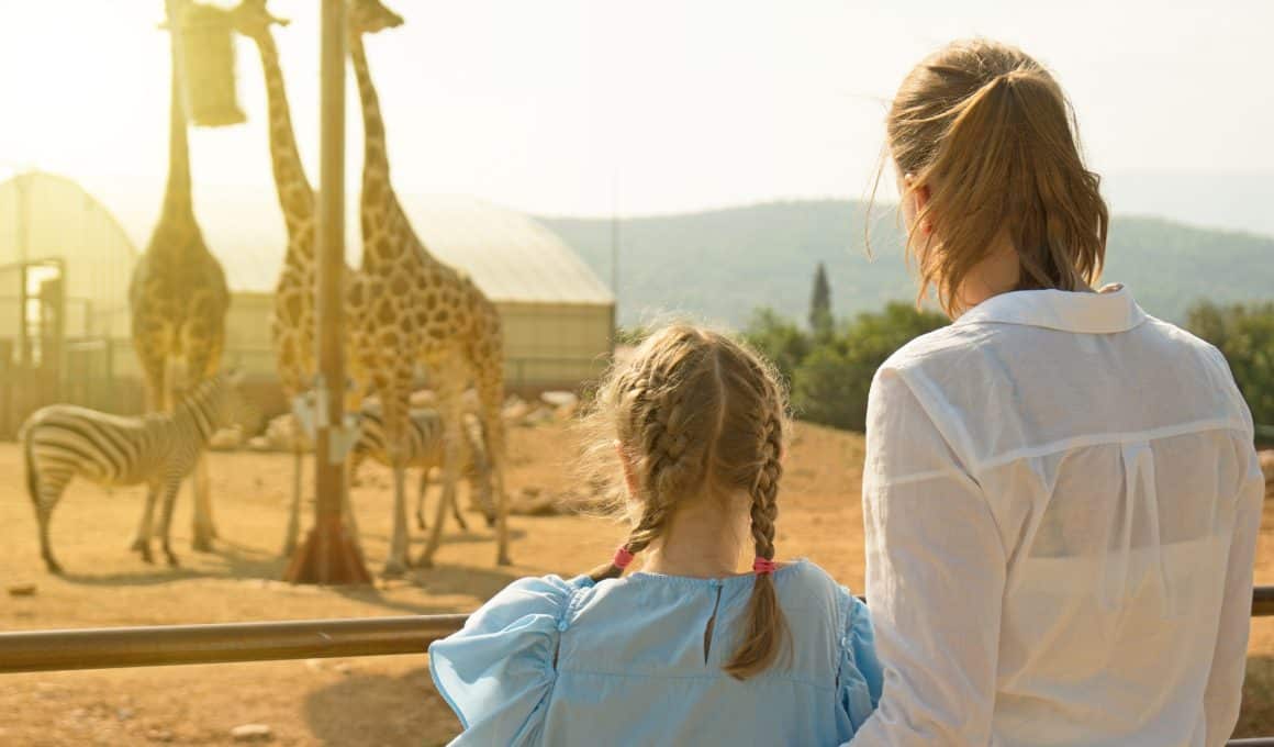 mother and daughter visiting a zoo