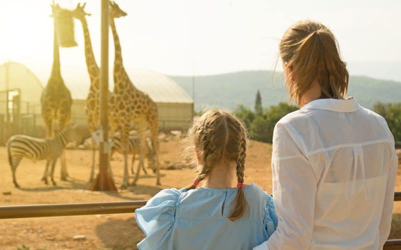 mother and daughter visiting a zoo