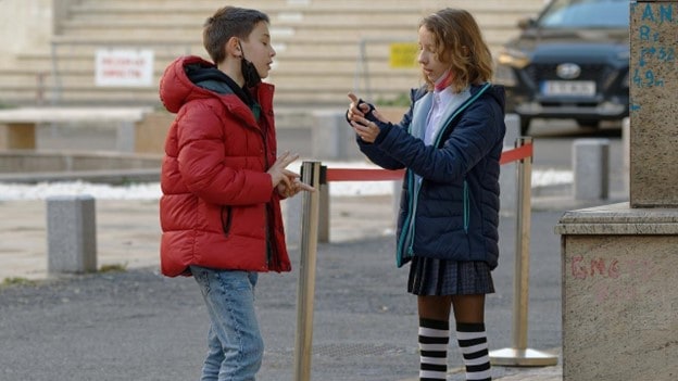 two kids playing outside