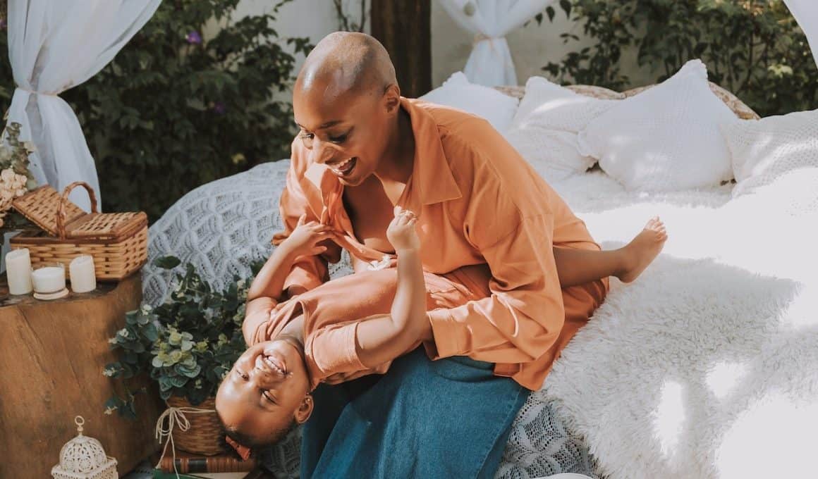 mother and child laughing together