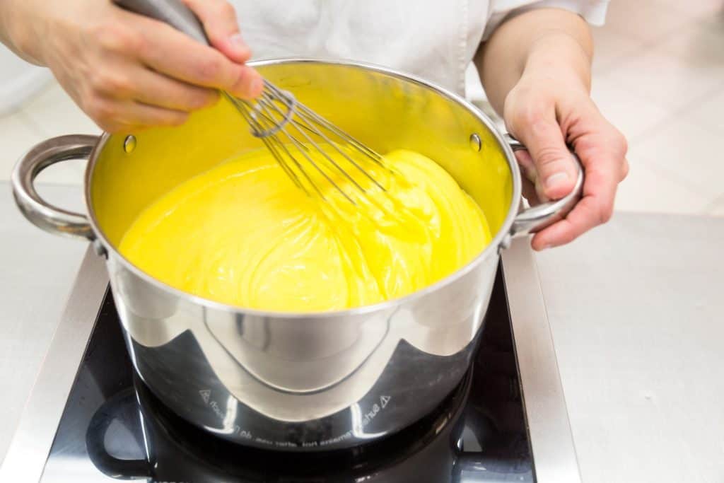 woman making custard