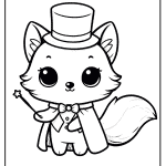Adorable cartoon fox magician with wand, cape, and hat, perfect for childrens content.