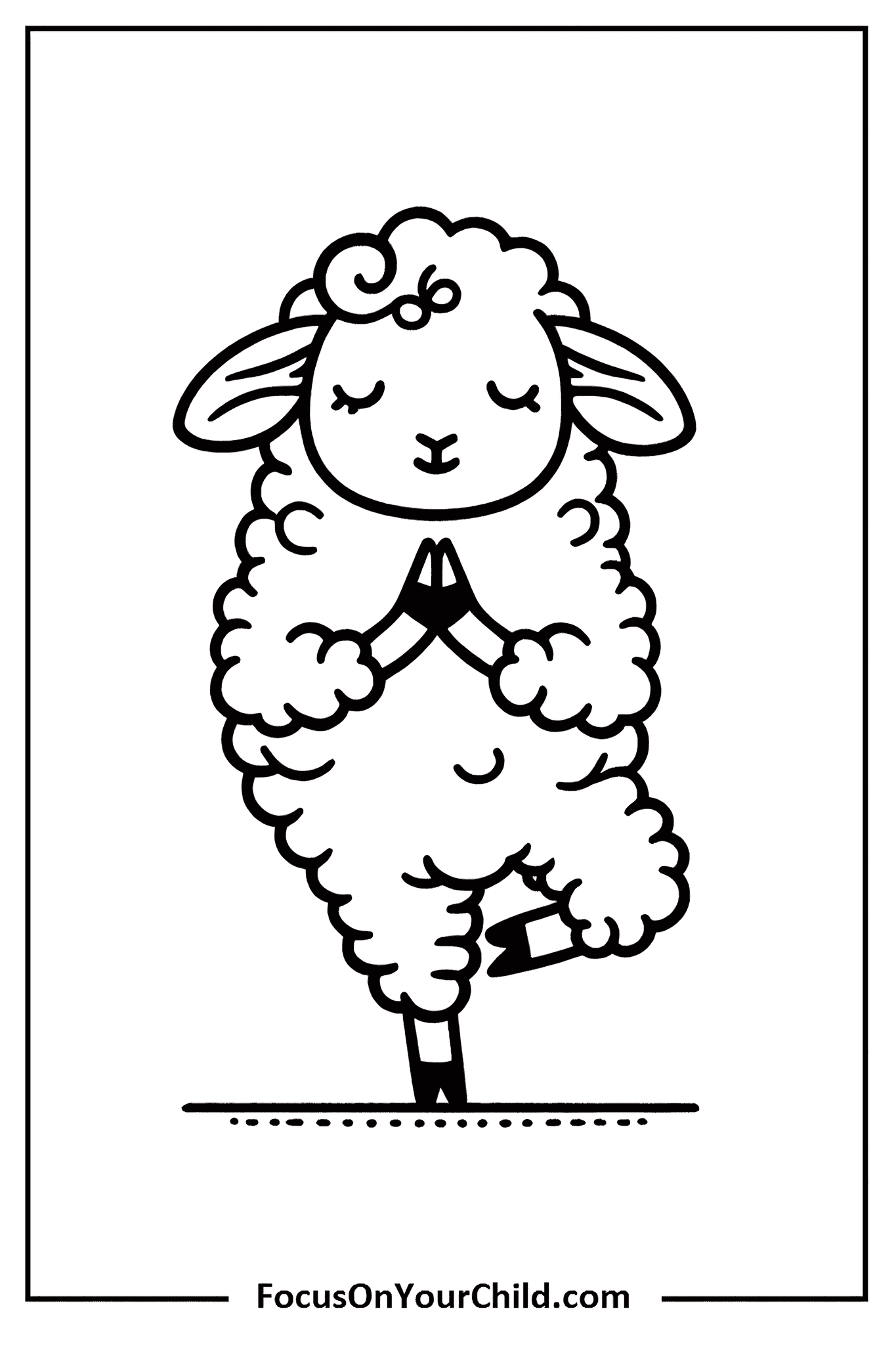 Cute sheep in tree yoga pose, promoting mindfulness, featured on FocusOnYourChild.com.