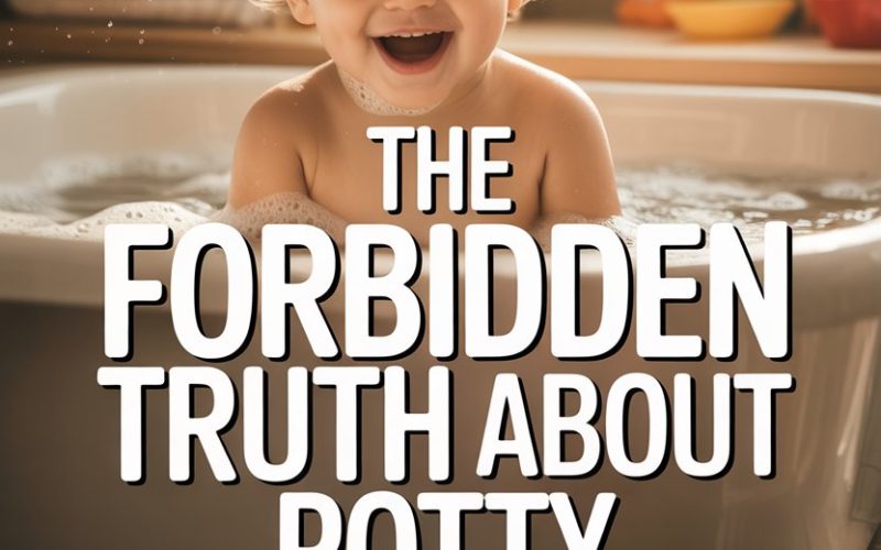 Happy child in bath with toys, towels, and sunlight, hinting at potty training truths.