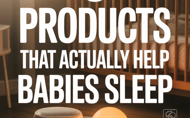 Calming nursery with white noise machine, soft lamp, cozy pajamas, and sleep-friendly baby essentials.
