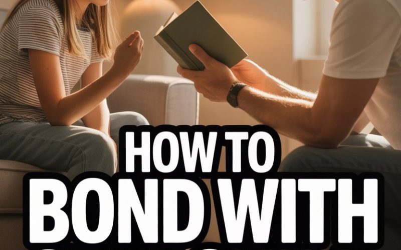 Man and girl having a heartfelt conversation about bonding with a stepchild.