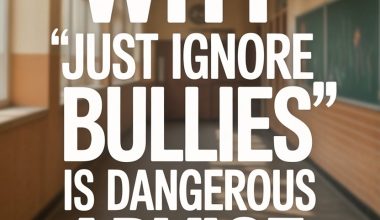 School corridor highlighting the importance of addressing bullying and preventing harmful advice to ignore it.