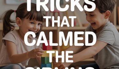 Children playing with blocks and toys in a colorful, cheerful playroom, promoting sibling harmony.