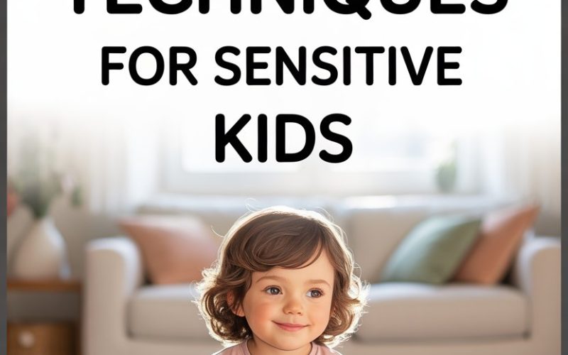 Calming techniques for sensitive children, girl relaxing in cozy living room environment.