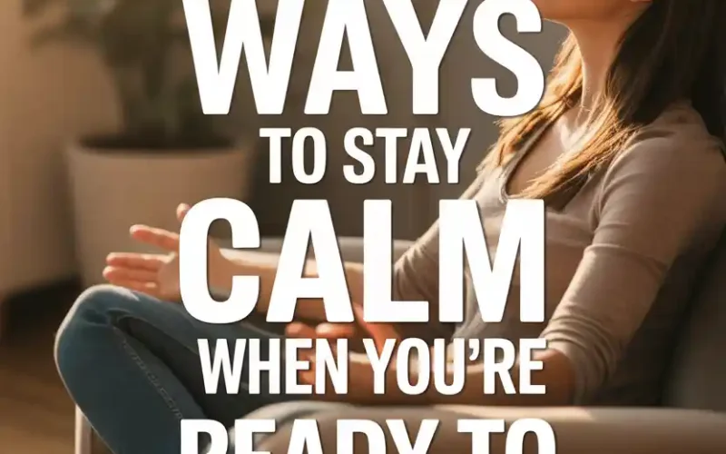 Woman meditating on sofa with calm mindset, demonstrating stress relief and mindfulness techniques.