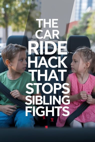 Two kids fighting in the car under the sibling fight prevention hack.