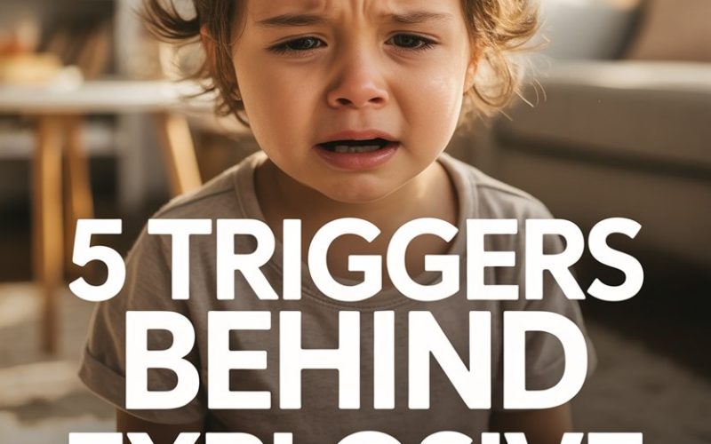 Child experiencing emotional outburst, understanding triggers behind explosive kid emotions, in a cozy home.