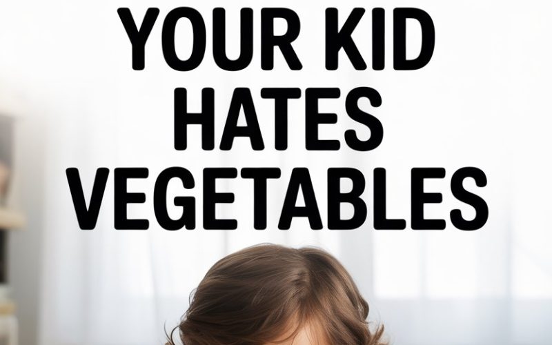 Child hesitant to eat colorful vegetables at a cozy kitchen table.
