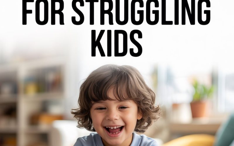 Joyful young boy stacking colorful blocks in a playful, educational indoor learning environment.