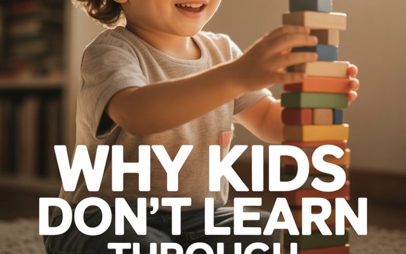 Child playing with colorful wooden blocks, promoting joyful, fear-free learning and creative development.