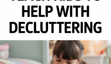 Kids organizing toys in a cheerful bedroom to teach decluttering and cleaning skills.