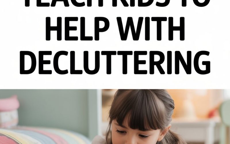 Kids organizing toys in a cheerful bedroom to teach decluttering and cleaning skills.