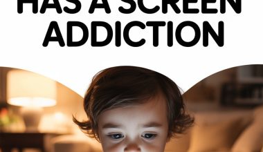 Child engrossed in tablet showing signs of screen addiction in a cozy home setting.