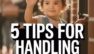 Young boy waving goodbye with backpack, outdoors, representing separation anxiety tips for parents.