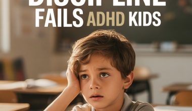 Child with ADHD feeling frustrated studying at school, highlighting traditional discipline challenges.