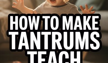 Child having a tantrum with toys and cozy home background, learning self-control tips.