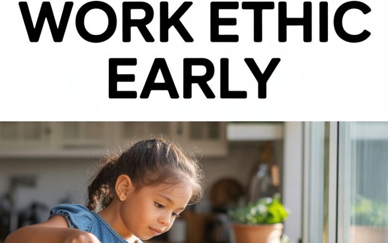 Young girl watering garden plants indoors to teach kids responsibility and work ethic early.