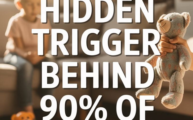 Childs emotional outbursts linked to hidden triggers in cozy, play-filled family living room.
