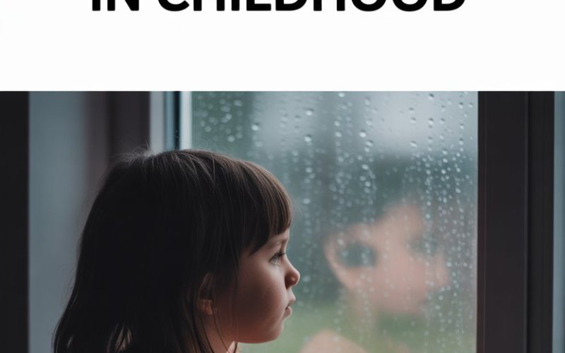 Girl gazing pensively at rainy window, highlighting childhood joy blockers and emotional well-being.
