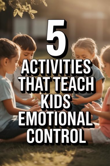 Children practicing mindfulness and emotional control activities outdoors in a peaceful park setting.